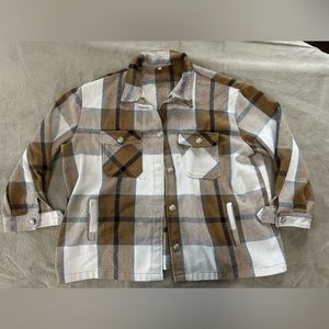 Women's Color Block Plaid Wool Blend Shacket